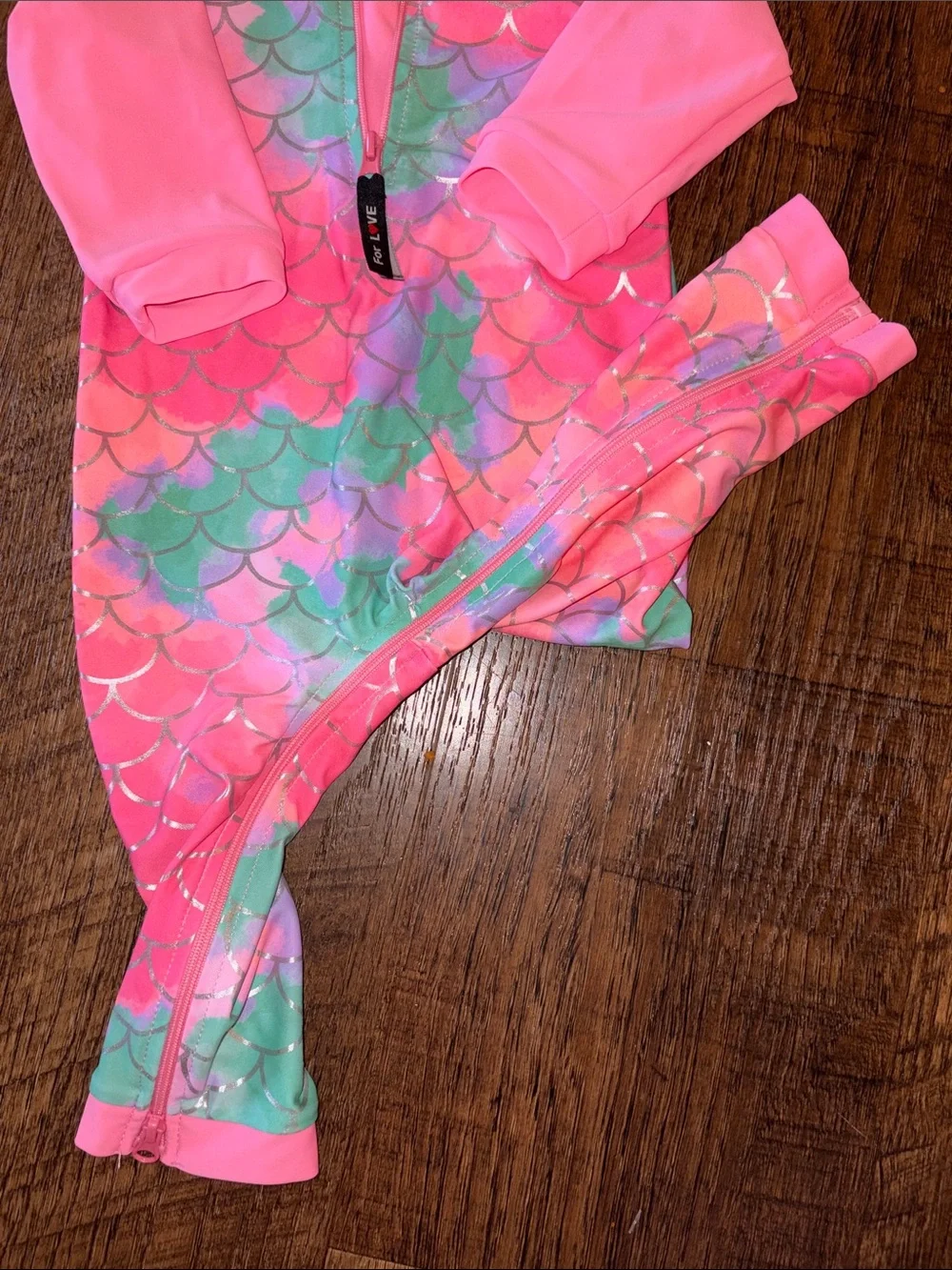 Kids Pink Mermaid Print Rash Guard Swimsuit with Sun Hat - 6-12 Months